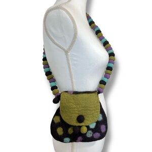 Rising Tide Handmade Felted Wool Crossbody Bag Nepal Boho Polka Dot Fair‎ Trade